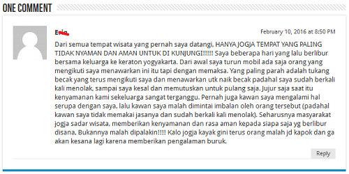 Menanggapi, Hanya Jogja Tempat Yang Paling Tidak Nyaman Dan Aman Untuk di Kunjungi